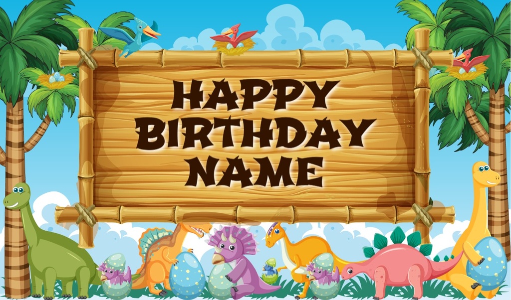 Personalised Birthday Backdrop Banner - Dinosaur Friends - Add Text