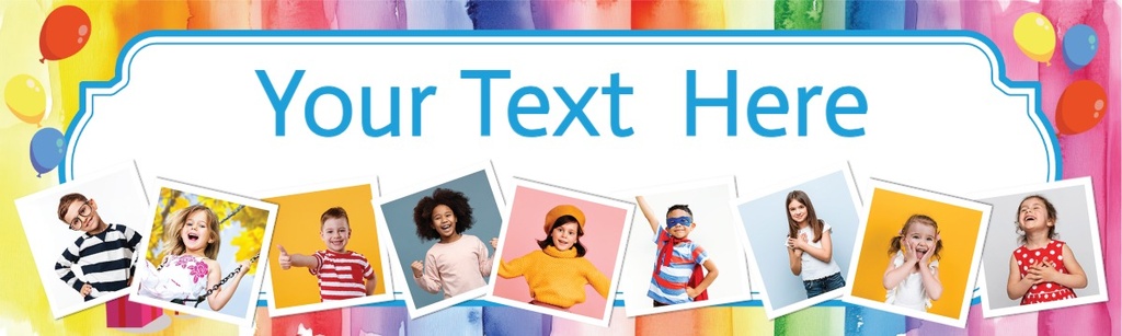Personalised Birthday Banner - Colourful Balloons - Custom Text & 9 Photos