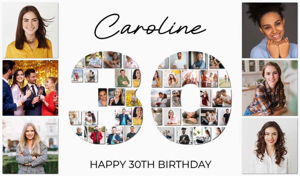Personalised 30th Birthday Photo Banner - Add Photos - Custom Text