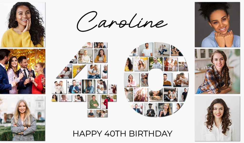Personalised 40th Birthday Photo Banner - Add Photos - Custom Text
