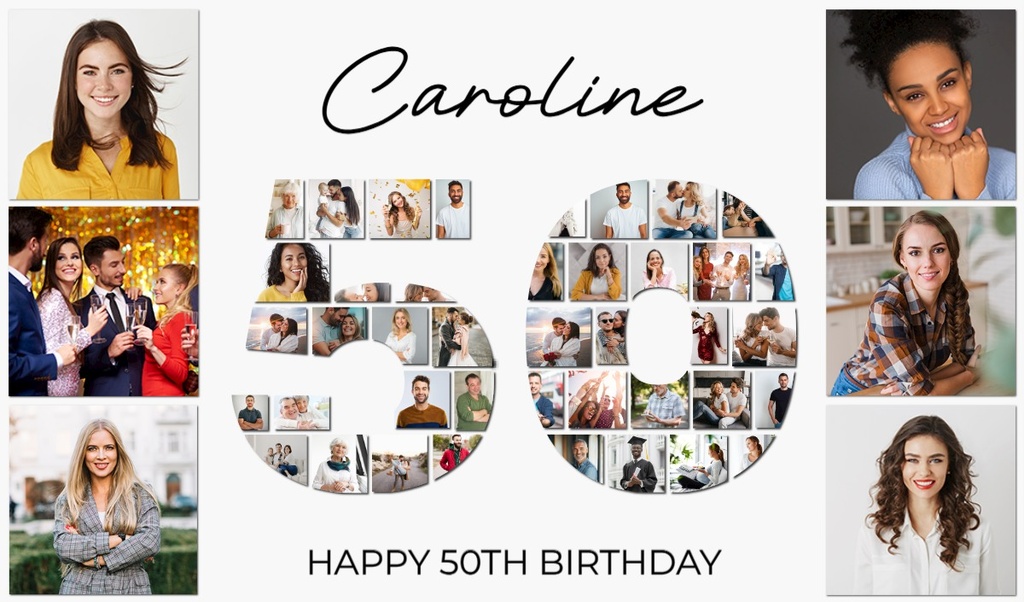 Personalised 50th Birthday Photo Banner - Add Photos - Custom Text