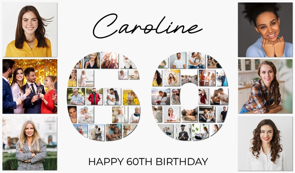 Personalised 60th Birthday Photo Banner - Add Photos - Custom Text