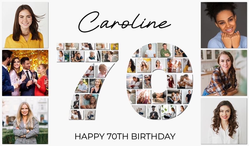 Personalised 70th Birthday Photo Banner - Add Photos - Custom Text