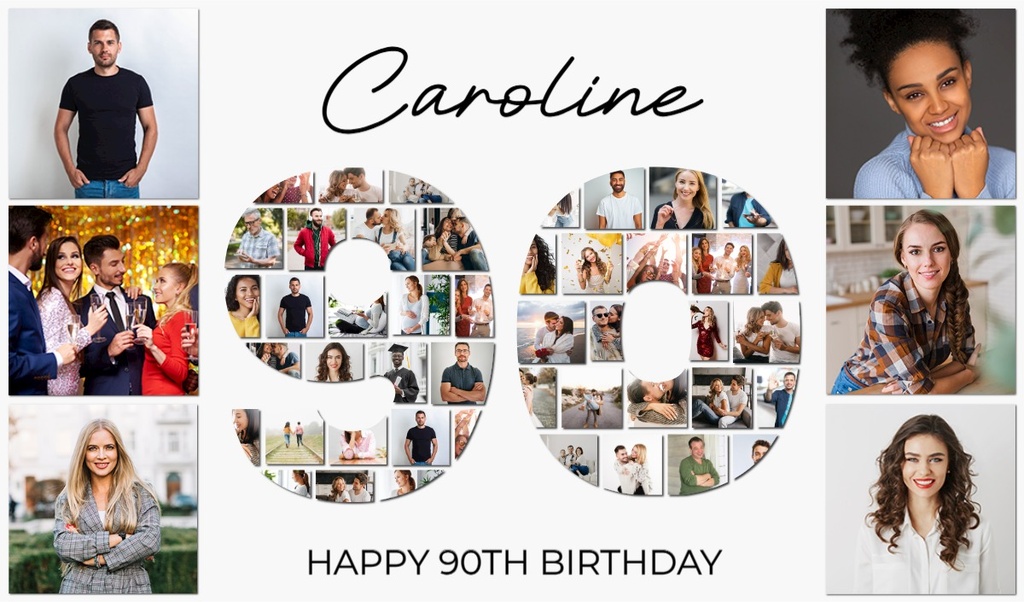 Personalised 90th Birthday Photo Banner - Add Photos - Custom Text
