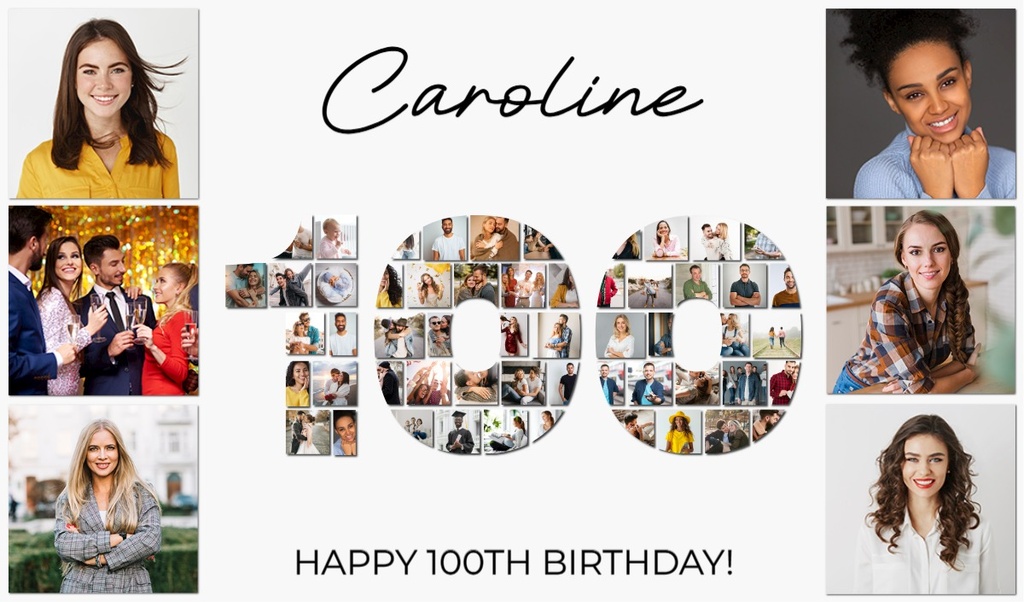 Personalised 100th Birthday Photo Banner - Add Photos - Custom Text