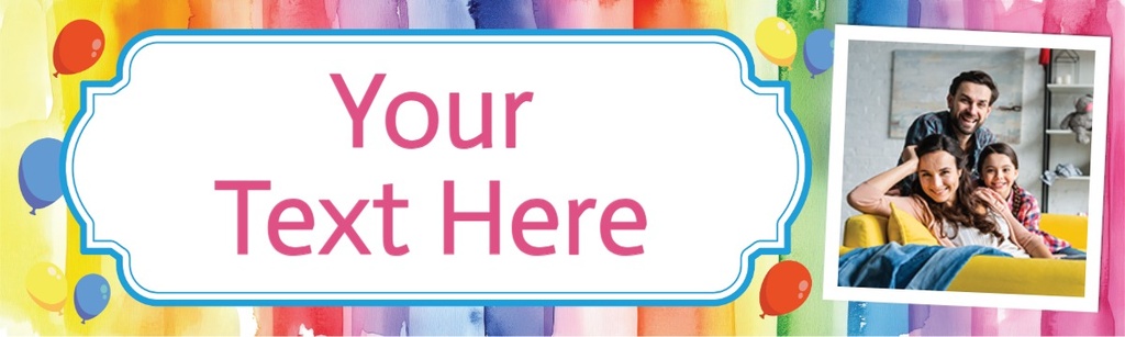 Personalised Birthday Banner - Colourful Balloons - Custom Text & 1 Photo