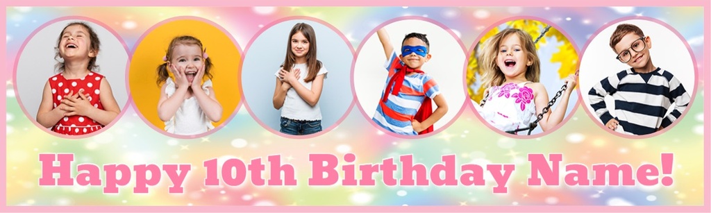 Personalised Birthday Banner - Pastel Clouds - Custom Text & 6 Photos