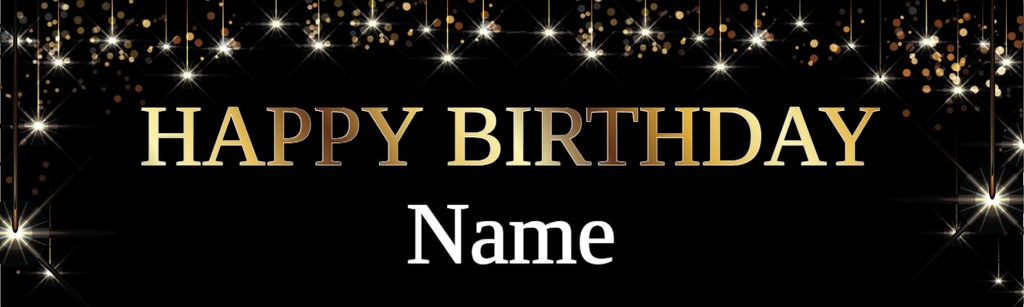 Personalised Party Banner - Black & Gold Starburst - Custom Text