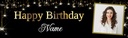 Personalised Party Banner - Black & Gold Starburst - Custom Text & 1 Photo