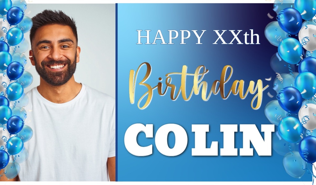 Personalised Birthday Backdrop Banner - Blue Balloons