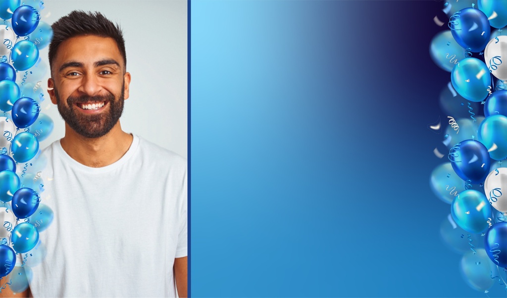 Personalised Prom Backdrop Banner - Blue Balloons - 1 Photo