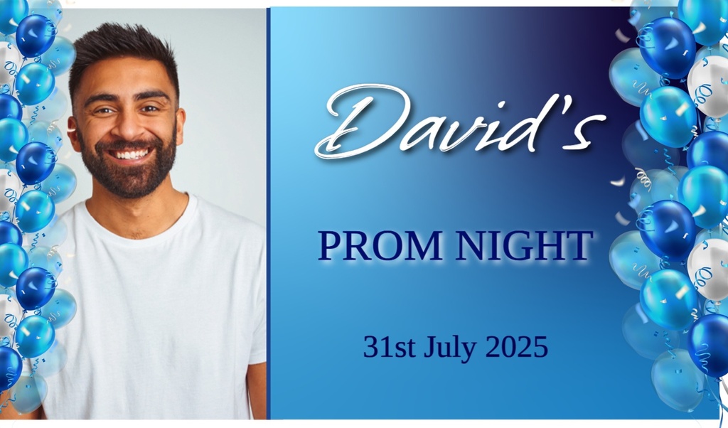 Personalised Prom Backdrop Banner - Blue Balloons - 1 Photo