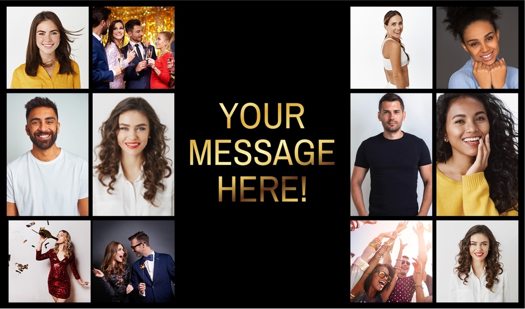 Personalised Black Birthday Backdrop Banner - 12 Photo Upload