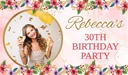 Personalised Birthday Backdrop Banner - Pink Floral Design - 1 Photo Upload