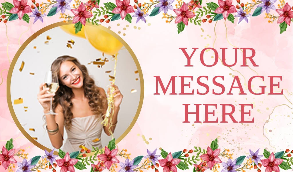 Personalised Party Prom Banner - Pink Floral Design - 1 Photo Upload