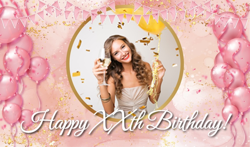 Personalised Party Banner - Pink Balloons Design - 1 Photo Upload