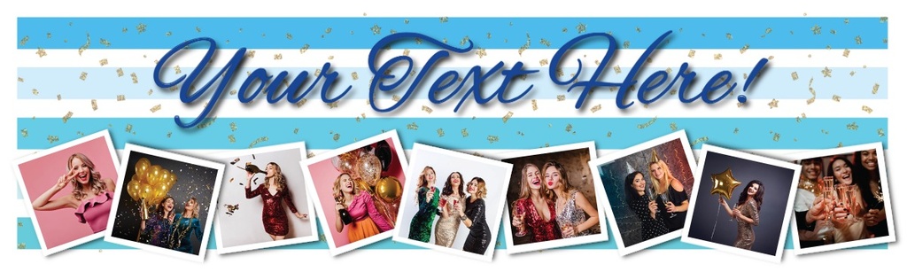 Personalised Happy Birthday Banner - Blue Rainbow Stripe - 9 Photo Upload