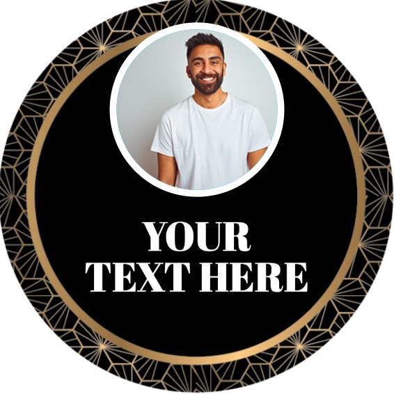 Personalised Party Stickers - Black & Gold Balloons - Custom Text - 1 Photo Upload