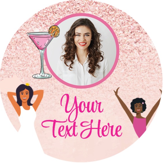 Personalised Hen Do Party Stickers - Pink Cocktail - Custom Text - 1 Photo Upload