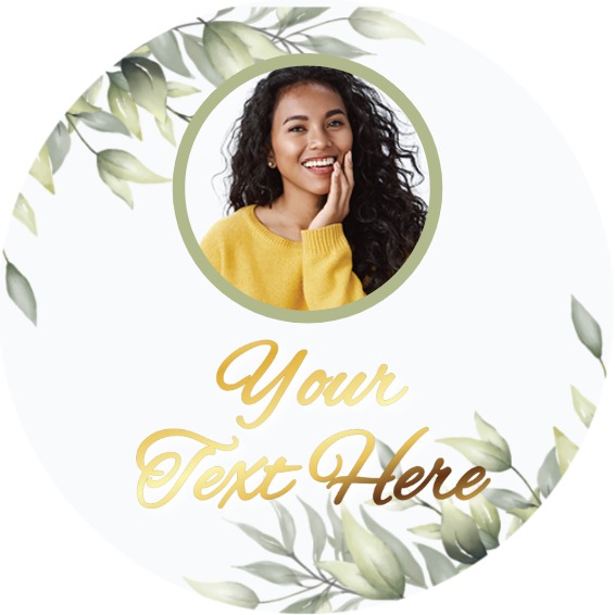 Personalised Party Stickers - Green Floral - Custom Text - 1 Photo