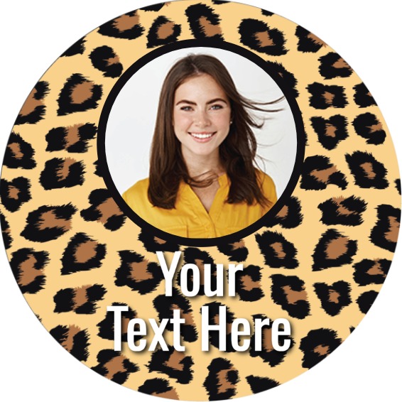 Personalised Party Stickers - Leopard Print - Custom Text - 1 Photo