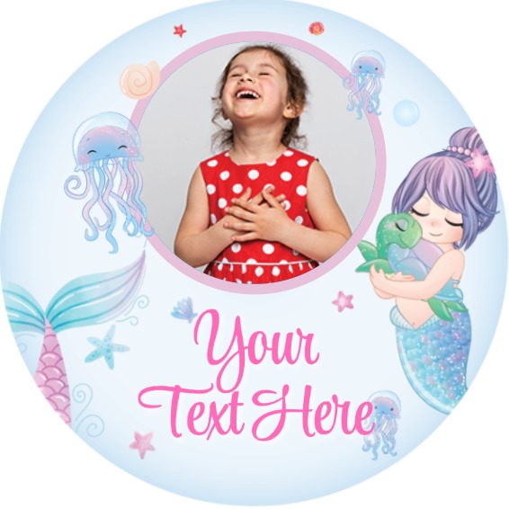 Personalised Kids Party Stickers - Mermaid Friends - Custom Text - 1 Photo