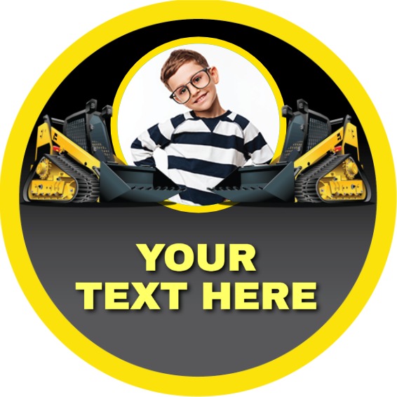Personalised Kids Party Stickers - Yellow Diggers - Custom Text - 1 Photo