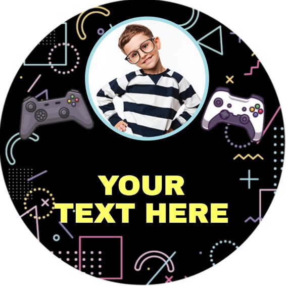 Personalised Kids Party Stickers - Gaming Computer - Custom Text - 1 Photo