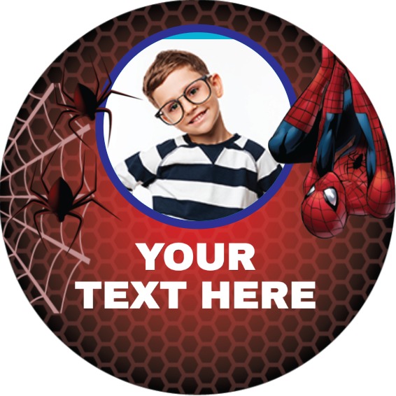 Personalised Party Stickers - Spider man - Custom Text - 1 Photo
