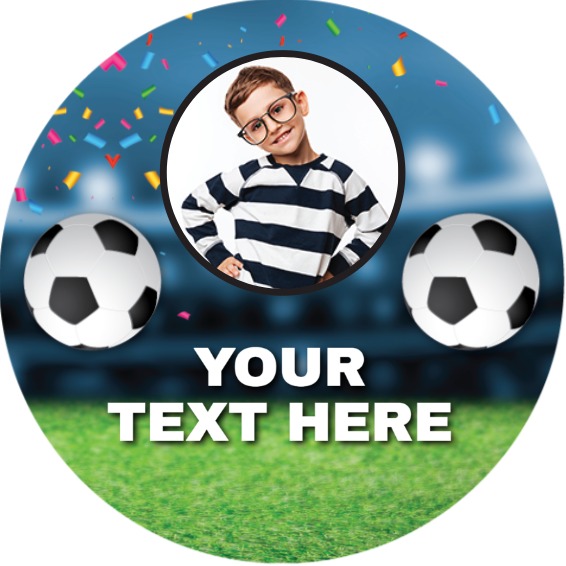 Personalised Party Stickers - Football - Custom Text - 1 Photo