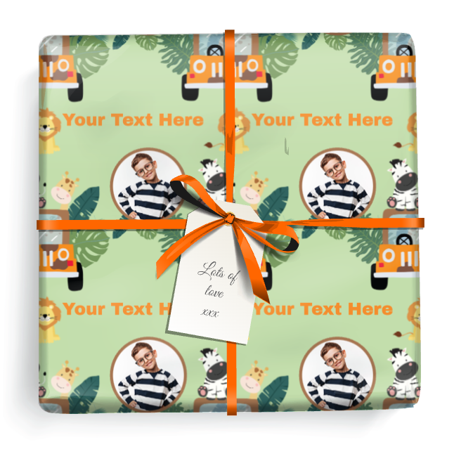 Personalised Birthday Wrapping Paper -  Safari Animal - Add Text & 1 Photos
