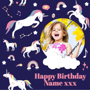 Personalised Birthday Wrapping Paper - Blue Unicorn & Rainbow - Add Text & 1 Photo