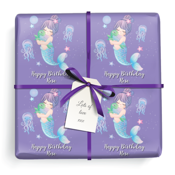 Personalised Birthday Wrapping Paper - Purple Mermaid - Add Text