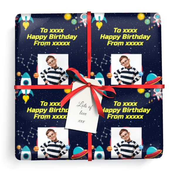 Personalised Birthday Wrapping Paper - Space Alien - Upload 1 Photo & Text