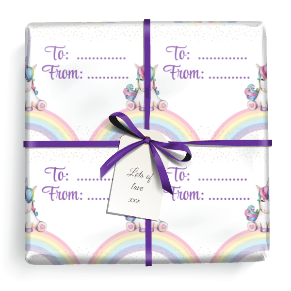 Personalised Birthday Wrapping Paper - Unicorn on Rainbow - Add Text
