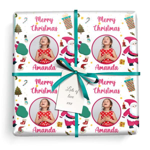 Personalised Christmas Wrapping Paper - Santa Presents - Add Name & 1 Photo