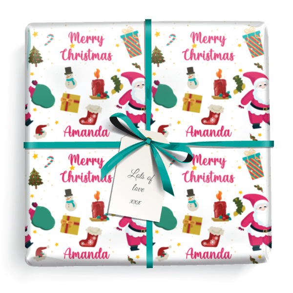 Personalised Christmas Wrapping Paper - Santa Snowman - Add Name