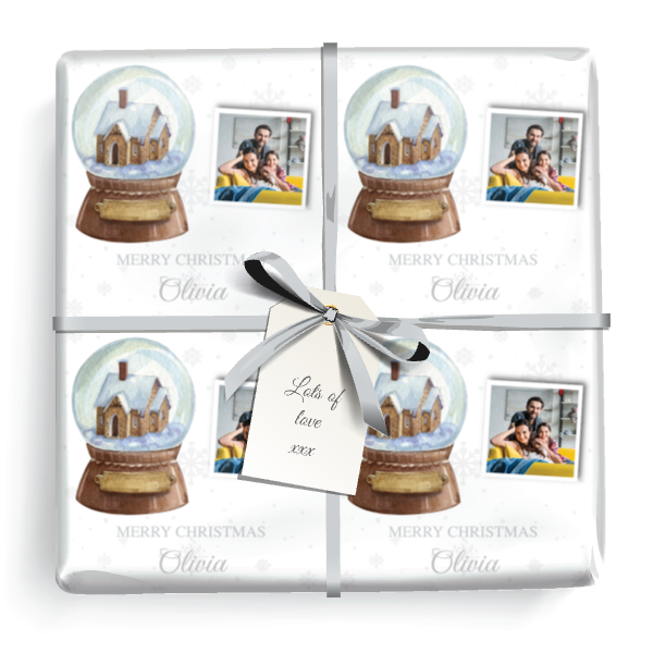 Personalised Christmas Wrapping Paper - Snow Globe - Add Name & 1 Photo