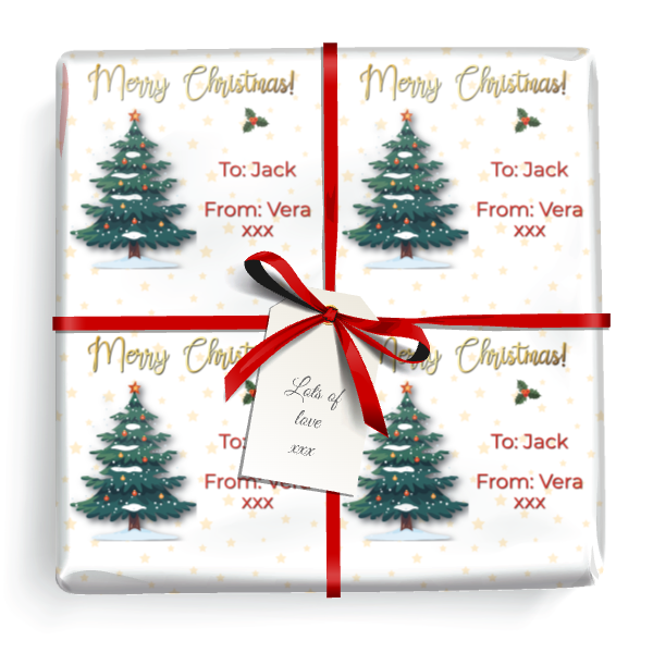 Personalised Christmas Wrapping Paper - Xmas Tree - Add Name