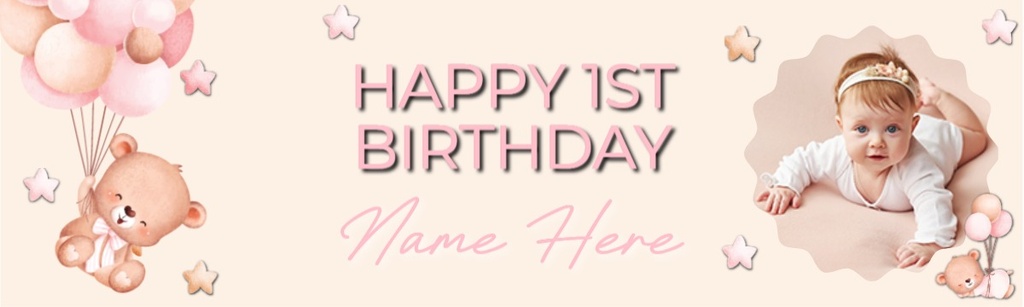Personalised Happy 1st 2nd 3rd Birthday Banner - Teddy & Balloons