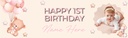 Personalised Happy 1st 2nd 3rd Birthday Banner - Teddy & Balloons