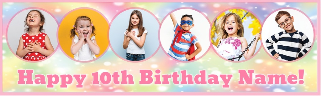 Personalised Party Banner - Pastel Clouds - Text & 6 Photos