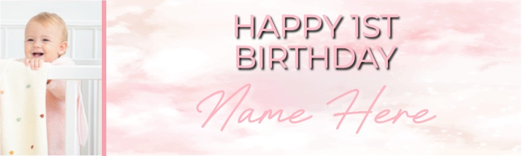 Personalised Party Banner - Pink Clouds - Custom Text & 1 Photo