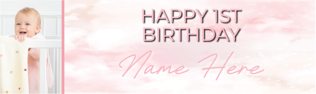Personalised Party Banner - Pink Clouds - Custom Text & 1 Photo