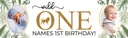 Personalised Wild One Birthday Banner - Green Leaves - Custom Text & 2 Photos