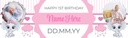 Personalised 1st 2nd 3rd Birthday Banner - Pink Elephant - Custom Text & 2 Photos