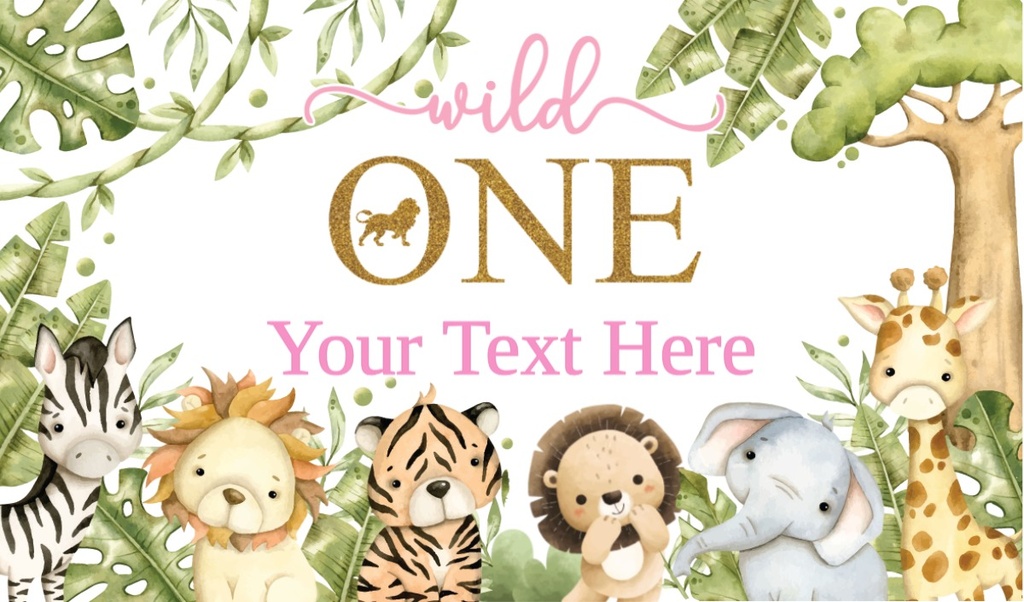 Personalised 1st Birthday Backdrop Banner - Wild One Safari Banner