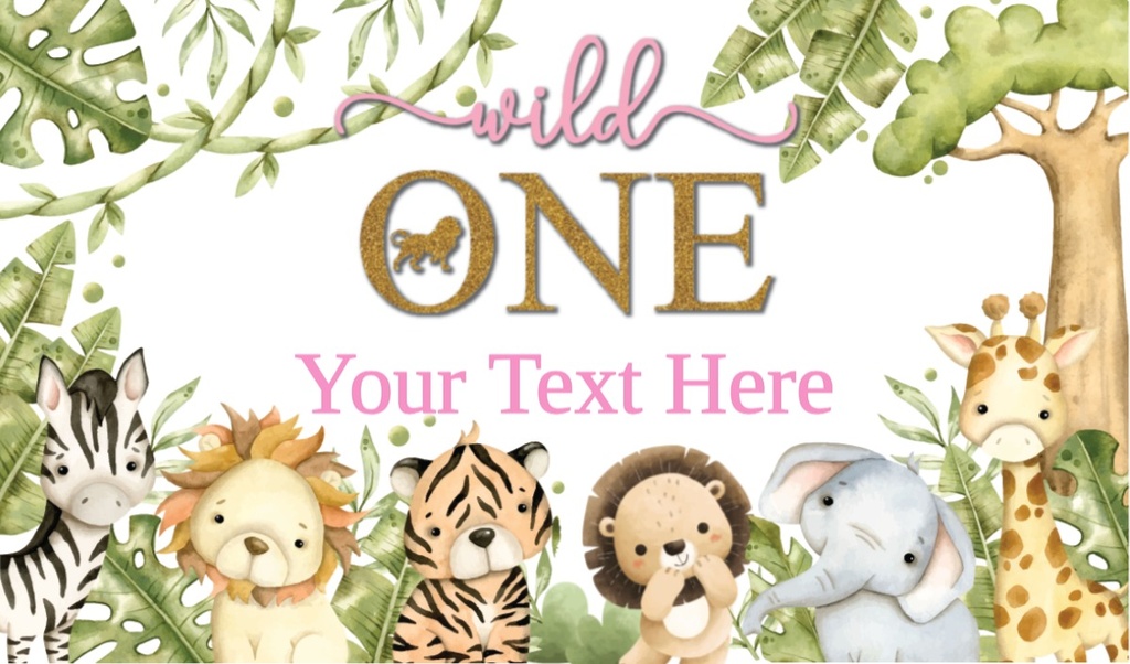 Personalised 1st Birthday Backdrop Banner - Wild One Safari Banner
