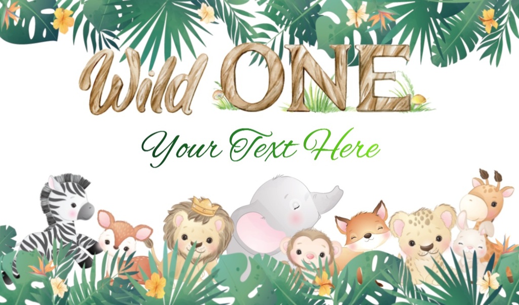 Personalised 1st Birthday Backdrop Banner - Wild One Safari Animals Banner