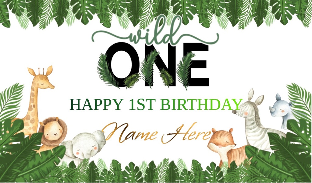 Personalised 1st Birthday Backdrop Banner - Wild One Safari Friends Banner